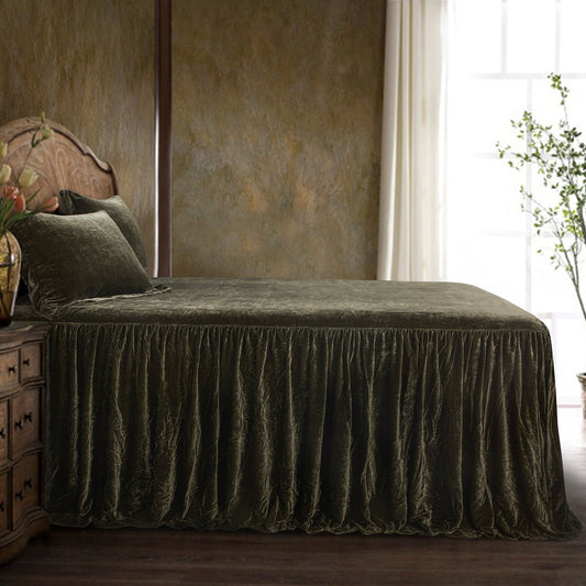 Stella - Twin Faux Silk Velvet Bedspread Set (Set of 2) - Fern Green