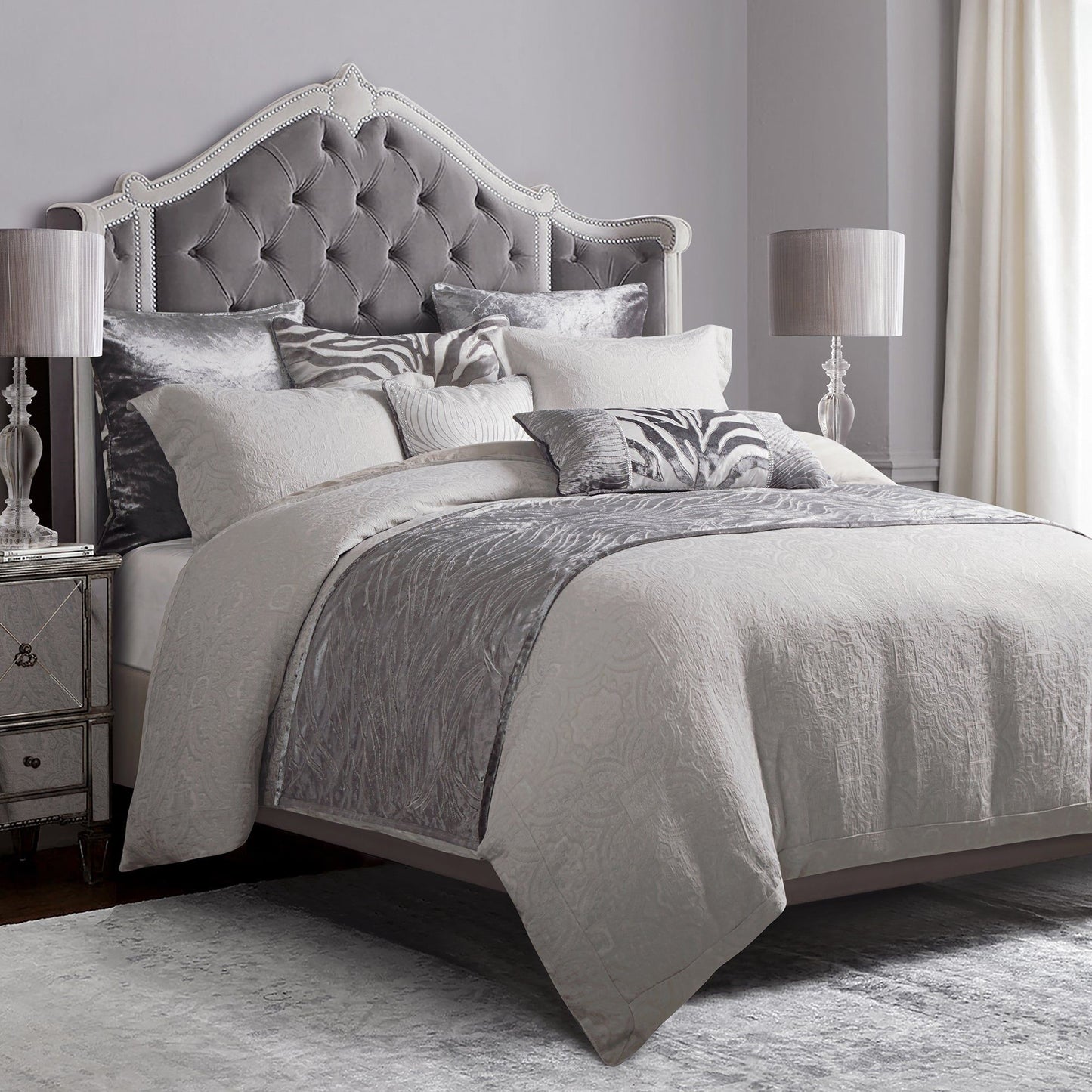 Matelasse - Queen Duvet Cover Set (Set of 3) - Gray
