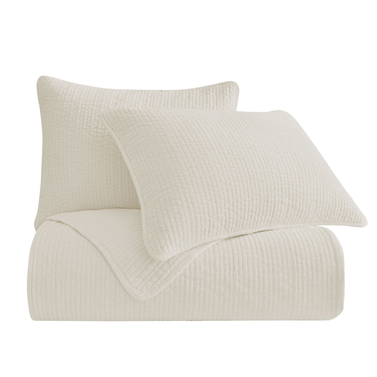 Stonewashed Cotton Velvet - King Quilt Set (Set of 3) - Vintage White