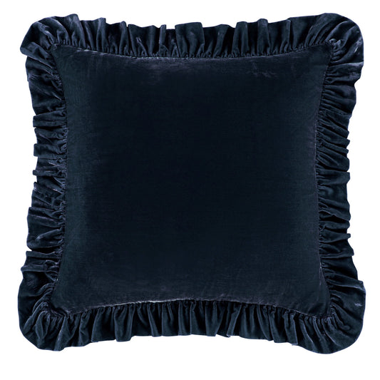 Stella - Faux Silk Velvet Ruffled Euro Sham - Midnight Blue