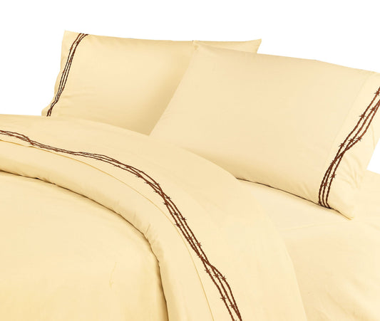 Rustic Barbwire - Queen 350TC Barbwire Embroidered Sheet Set (Set of 4) - Cream