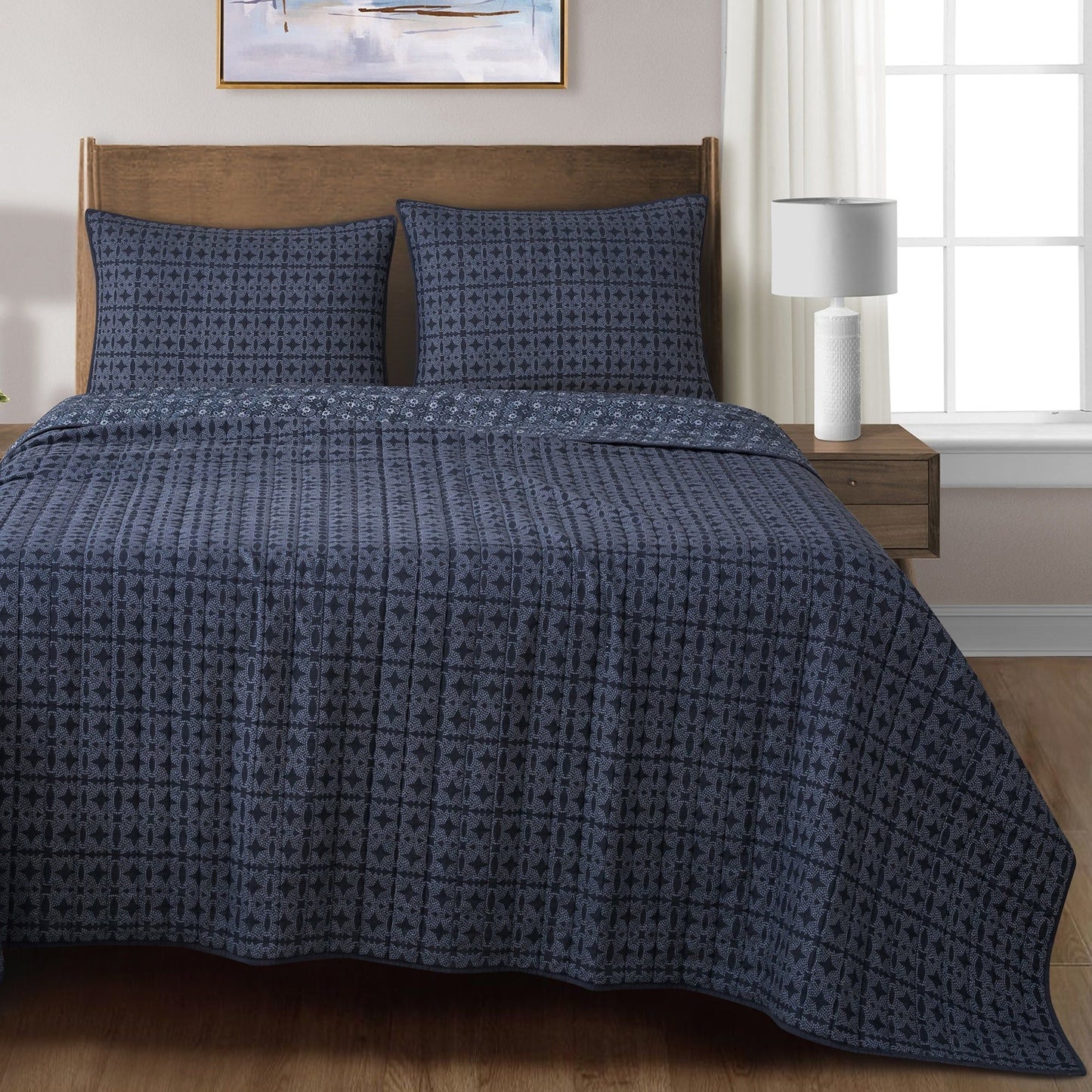 Indigo - Full/Queen Reversible Quilt Set (Set of 3) - Blue