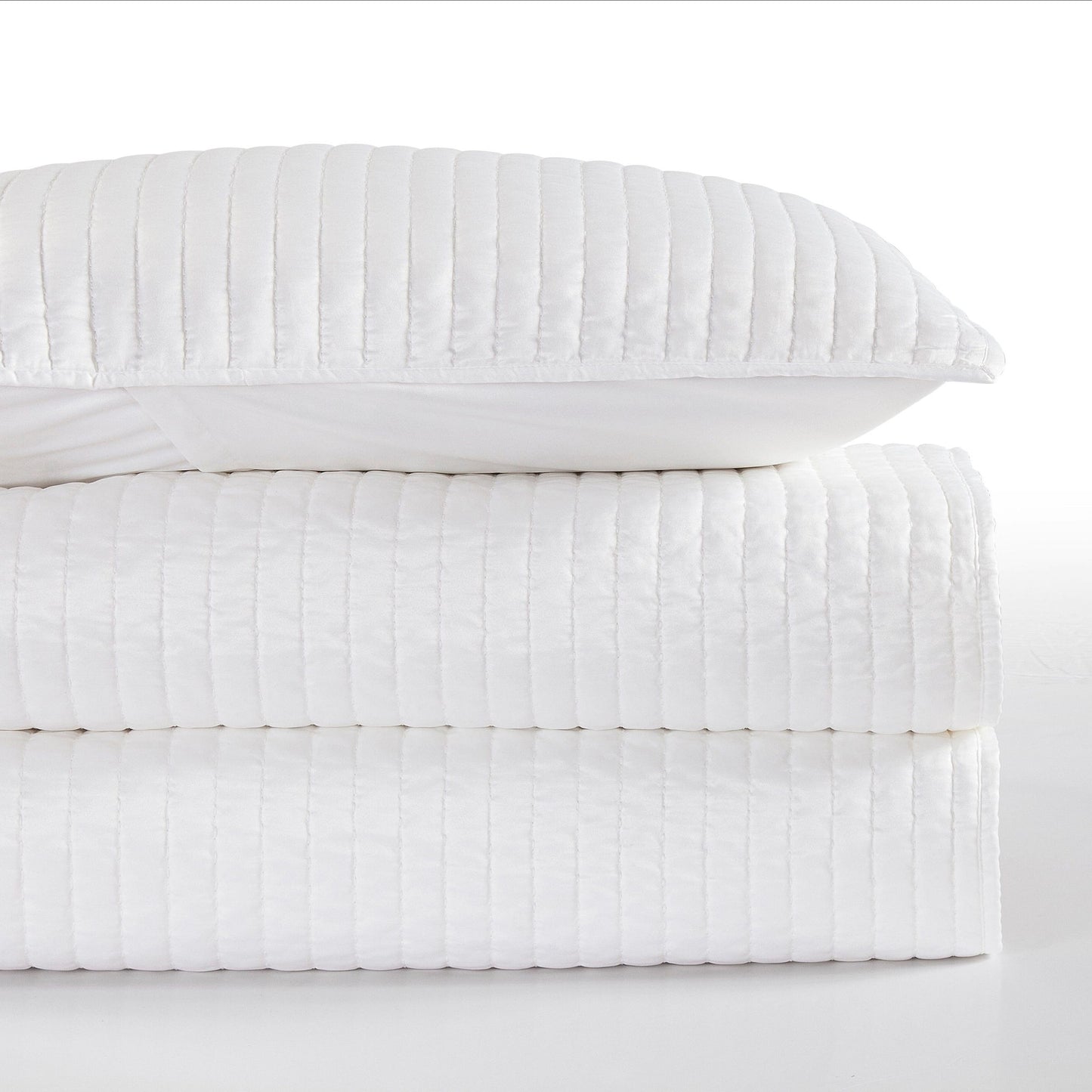 Satin Channel - King Quilt Set (Set of 3) - White