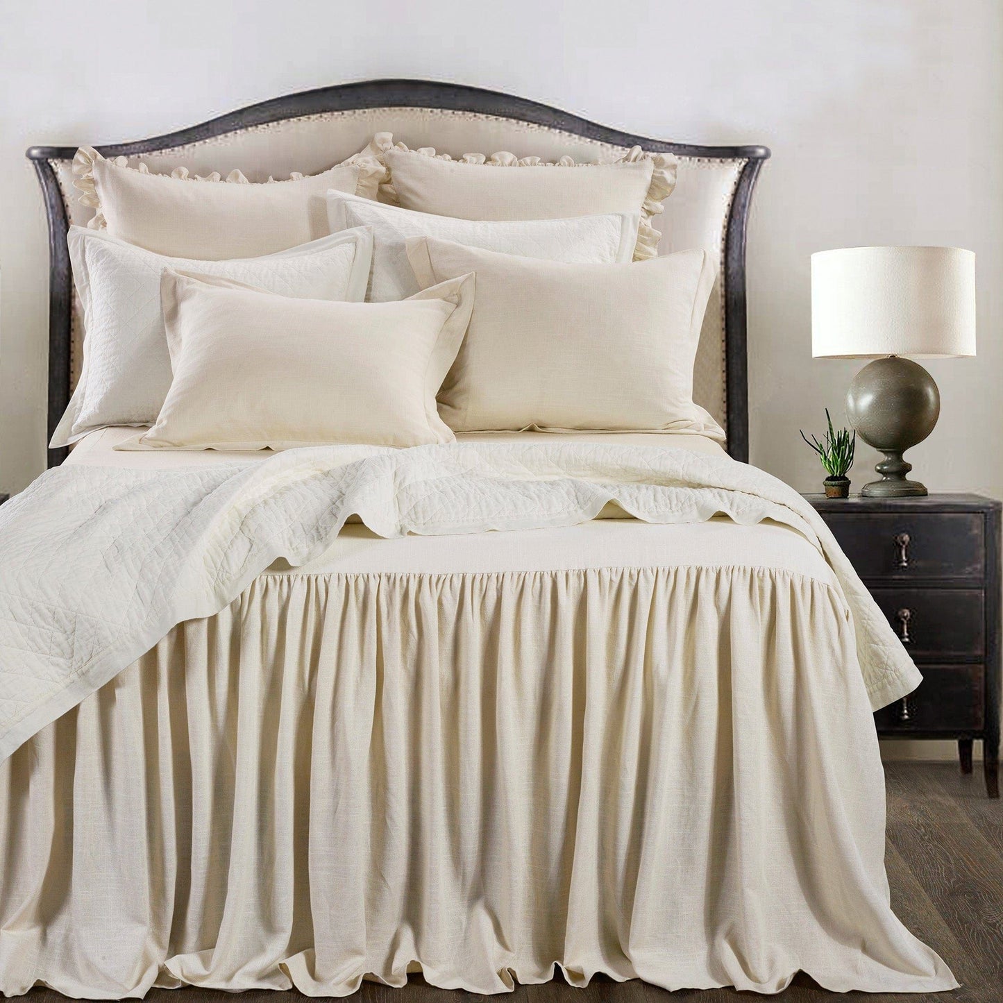 Luna - Full Washed Linen Bedspread Set (Set of 3) - Light Tan