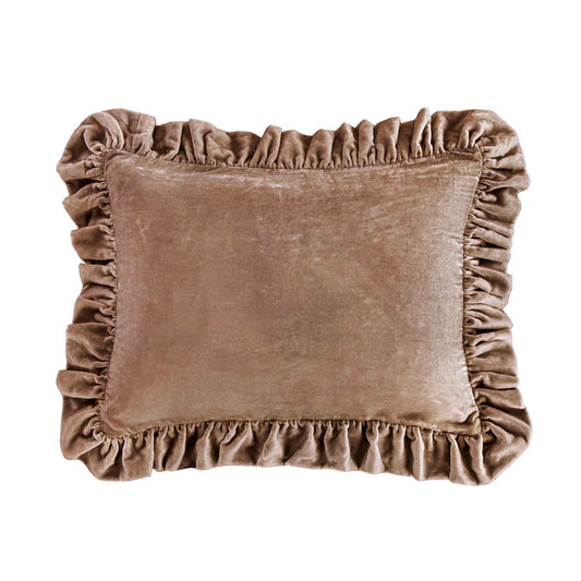 Stella - Faux Silk Velvet Ruffled Oblong Pillow - Dusty Rose