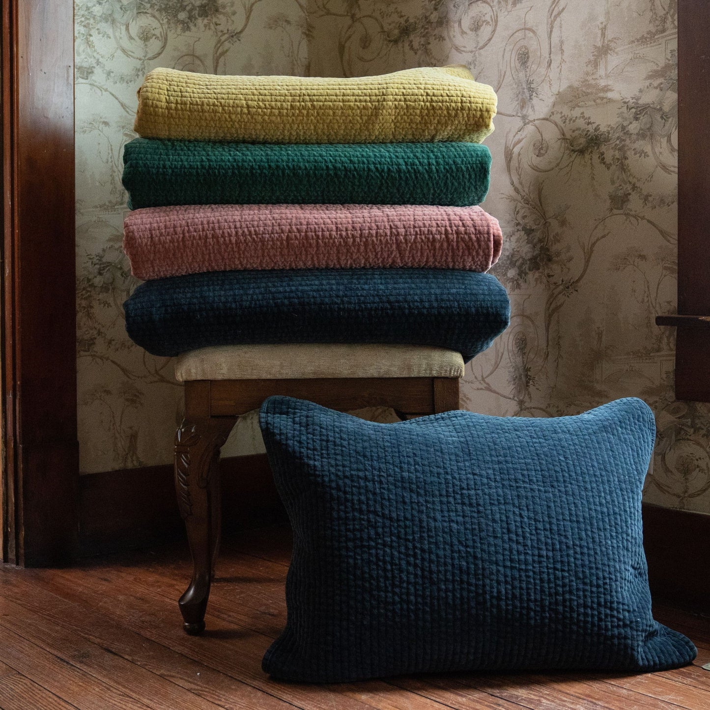 Stonewashed Cotton Velvet - 21" x 34" Quilted Pillow Sham - Salmon