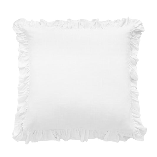 Lily - Washed Linen Ruffled Euro Sham - White