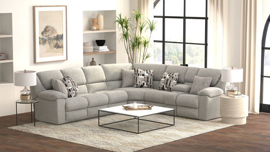 Quinn - 3 Piece Reclining Sectional With 4 Reclining Seats, Storage Arms, Storage Console With Lights, And Drop Down Table - Nature