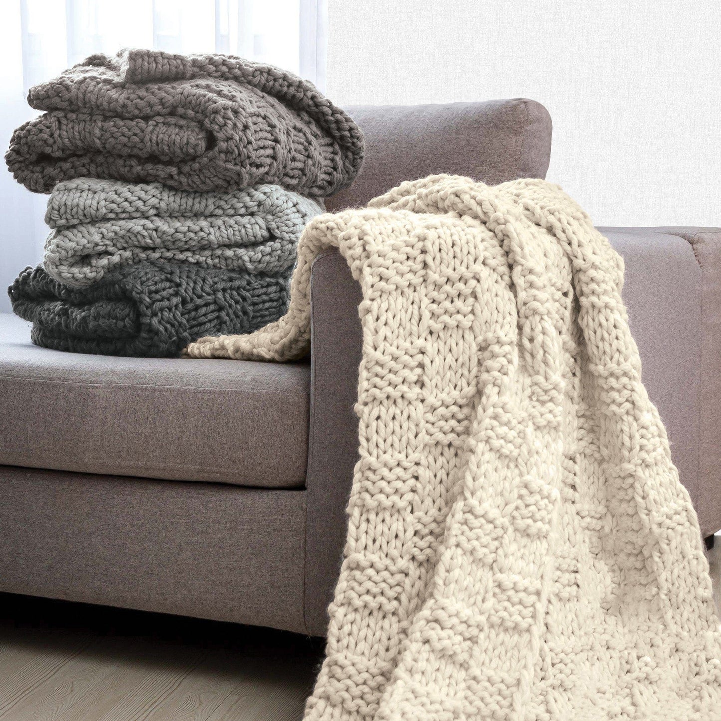 Chess Knit - 50" x 60" Throw - Natural