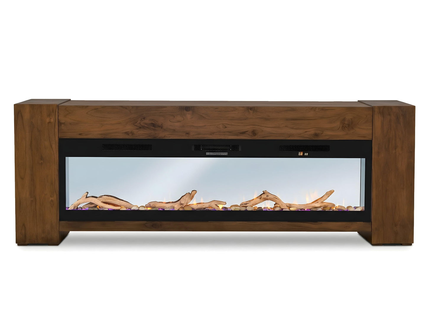 Natural Teca - Console 94" Electric Fireplace Compatible - Brown