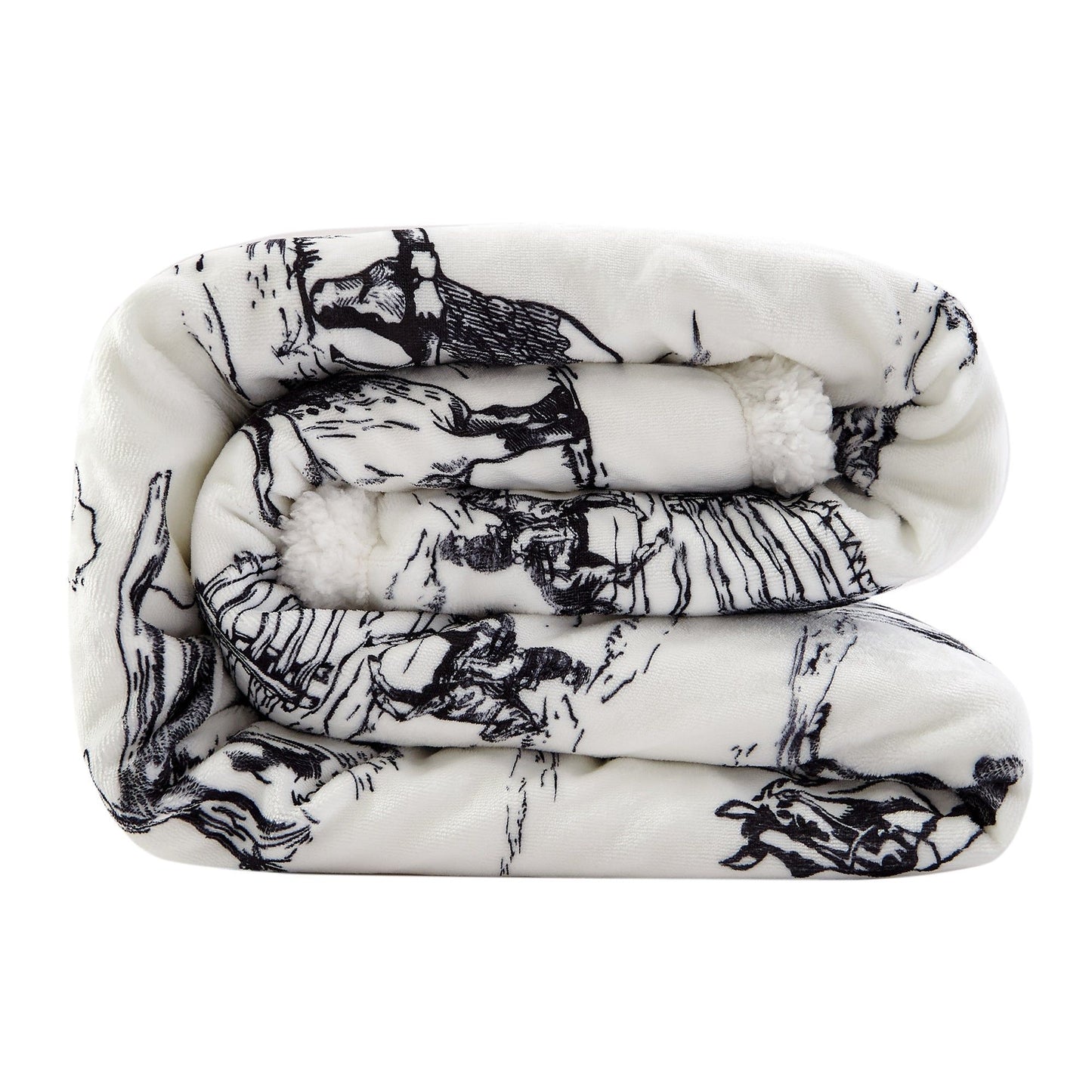 Campfire - Ranch Life Western Toile Campfire Sherpa Throw - Black / White