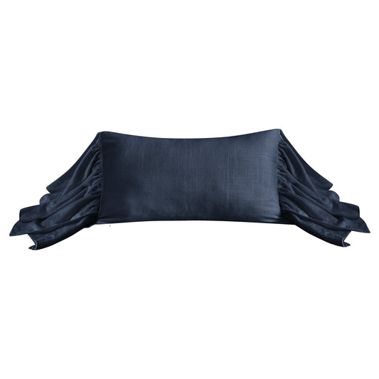 Luna - Washed Linen Long Ruffled Pillow - Navy