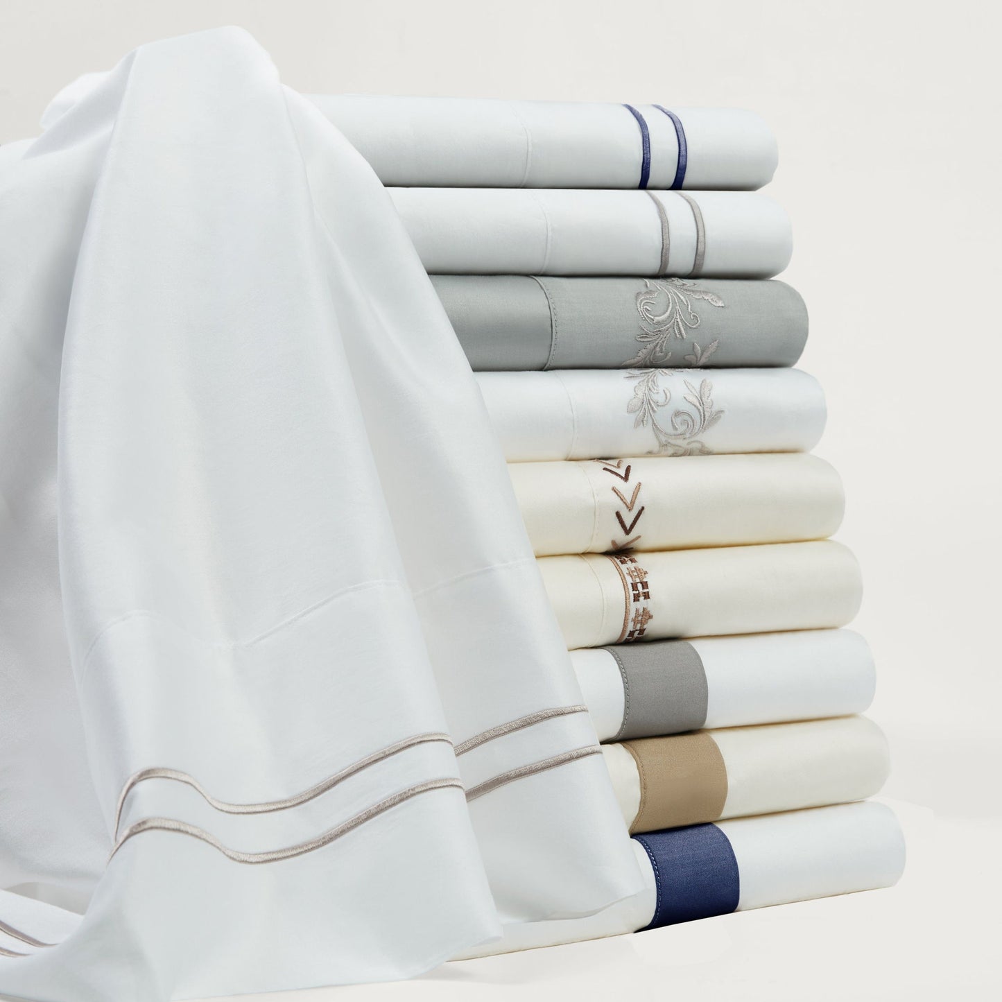 Stripe Sheet - King 350TC Embroidered Stripe Sheet Set (Set of 4) - White / Navy