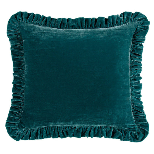 Stella - Faux Silk Velvet Ruffled Euro Sham - Teal
