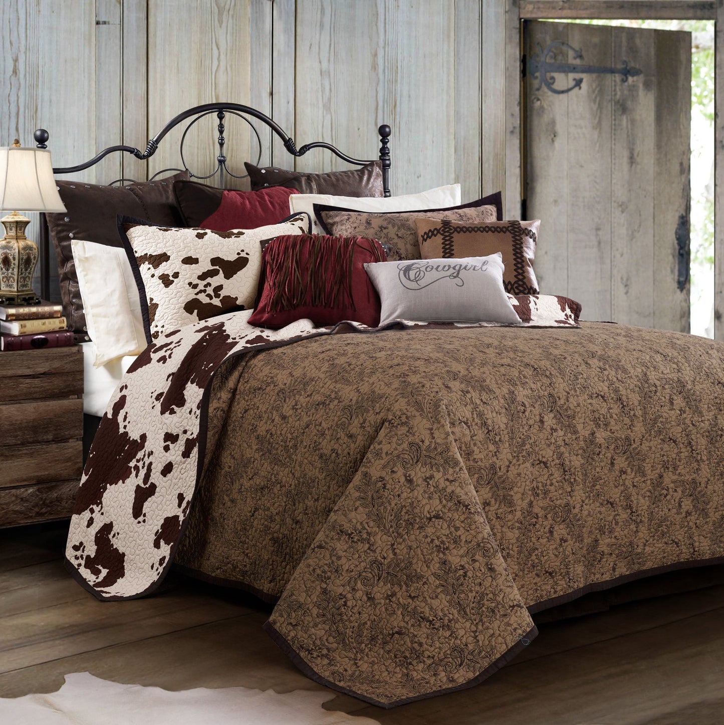 Elsa Cowhide - Full/Queen Reversible Quilt Set (Set of 3) - Chocolate