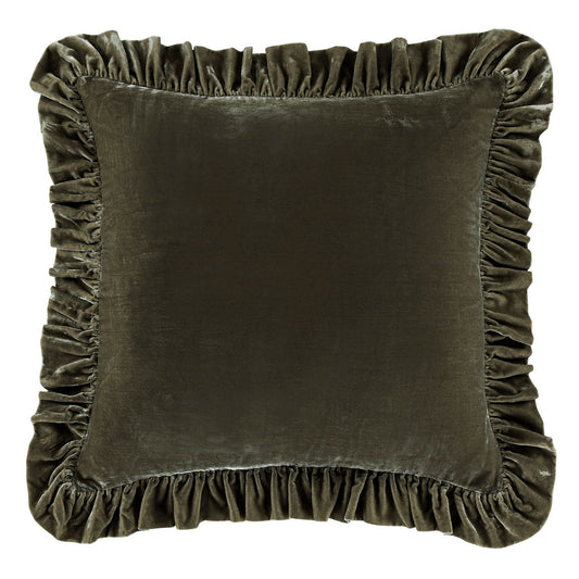 Stella - Faux Silk Velvet Ruffled Euro Sham - Fern Green