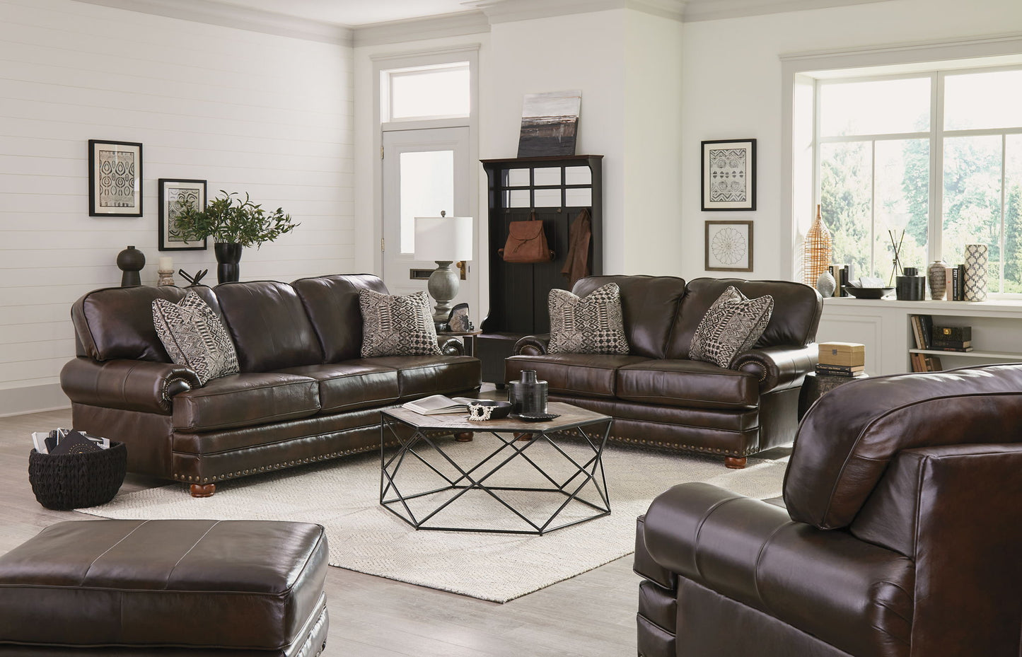 Roberto - Leather Ottoman - Cocoa
