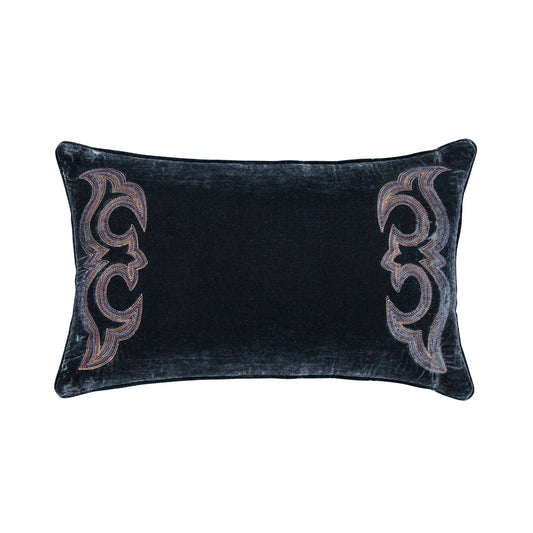 Stella - Boot Stitch Faux Silk Velvet Lumbar Pillow - Midnight Blue