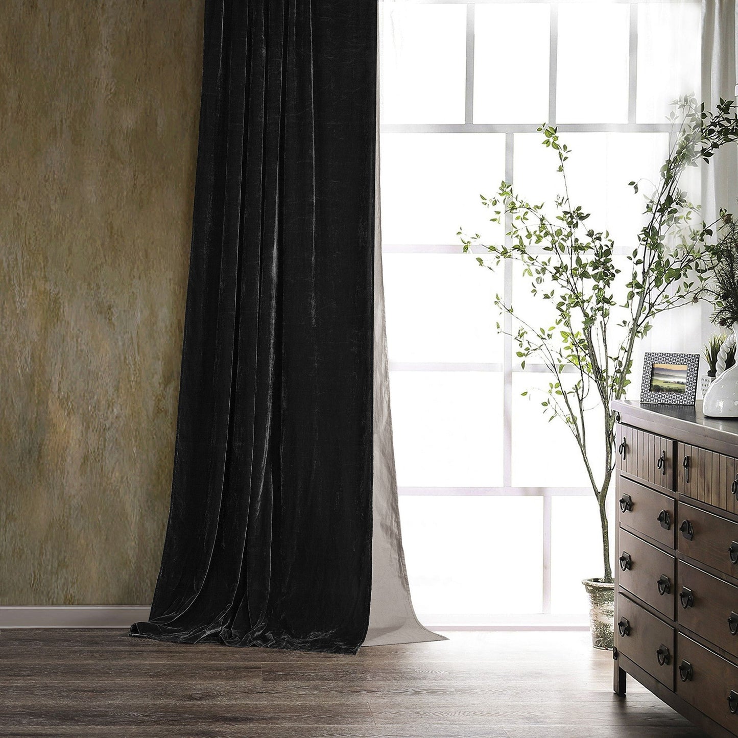 Stella - Faux Silk Velvet Curtain - Black