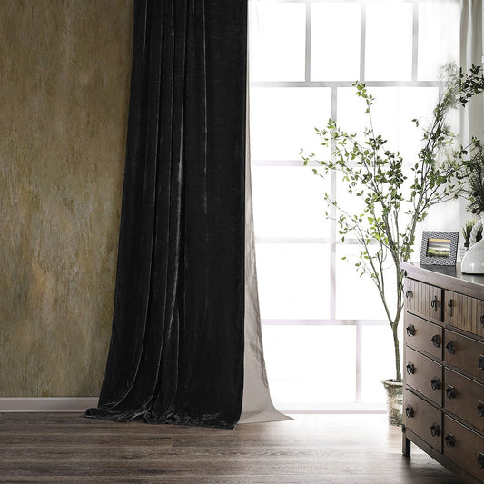 Stella - Faux Silk Velvet Curtain - Black
