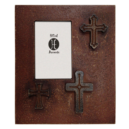 Picture Frame - 4" x 6" Distressed 3-Cross Picture Frame  - Red