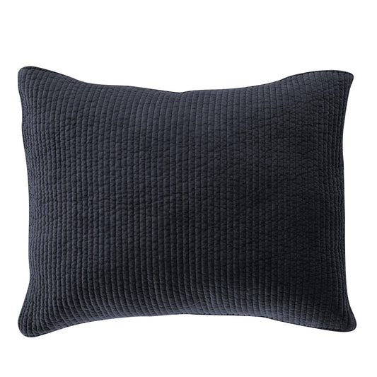 Stonewashed Cotton Velvet - 21" x 27" Quilted Pillow Sham - Navy