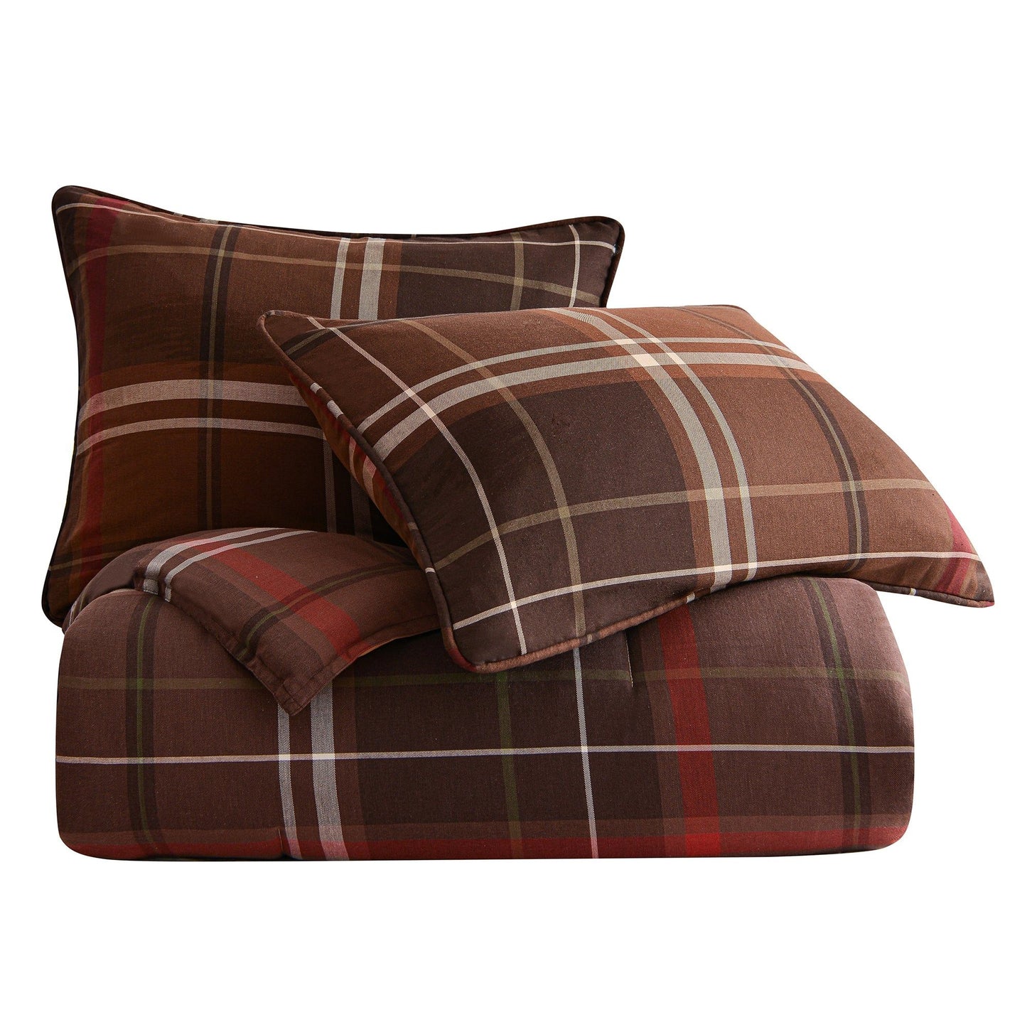 Jackson - Full Plaid Comforter Set (Set of 3) - Brown / Red