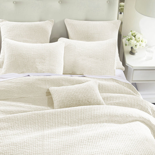 Stonewashed Cotton Velvet - King Quilt Set (Set of 3) - Vintage White