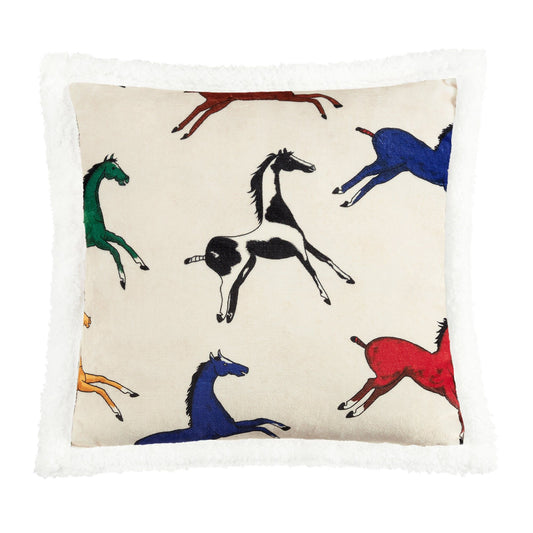 Campfire - Wild Horses Campfire Sherpa Pillow - Multi Color