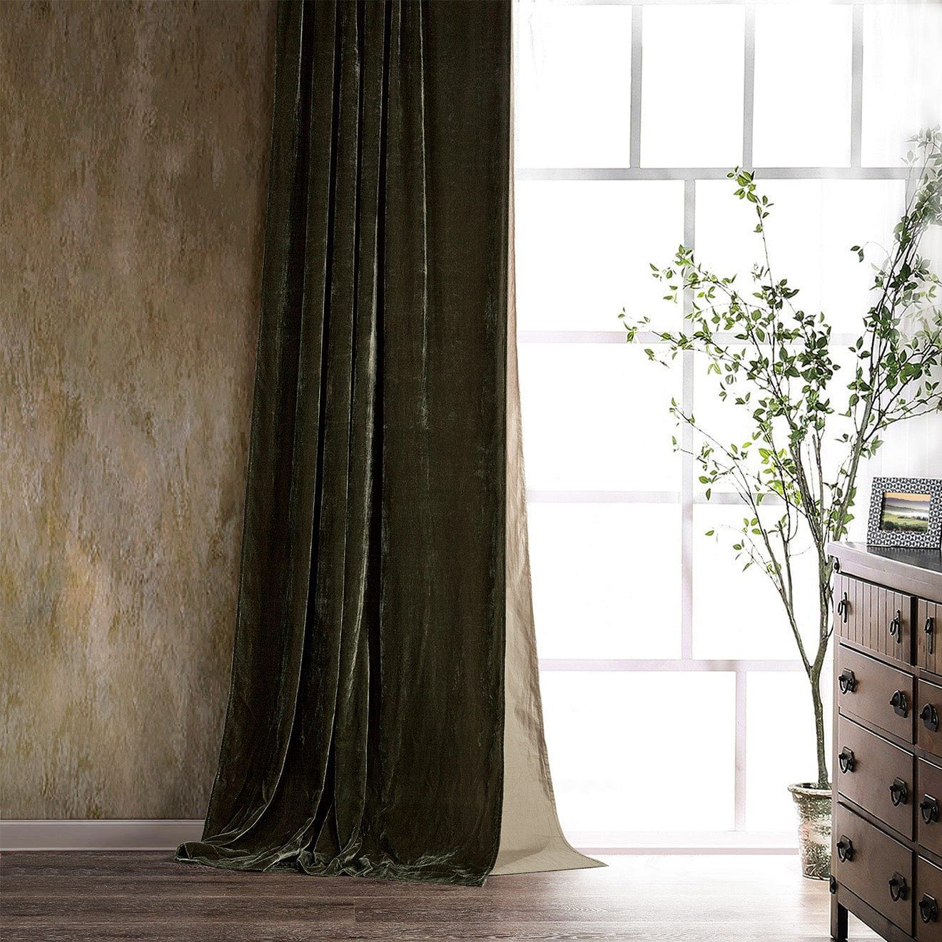 Stella - Faux Silk Velvet Curtain - Fern Green