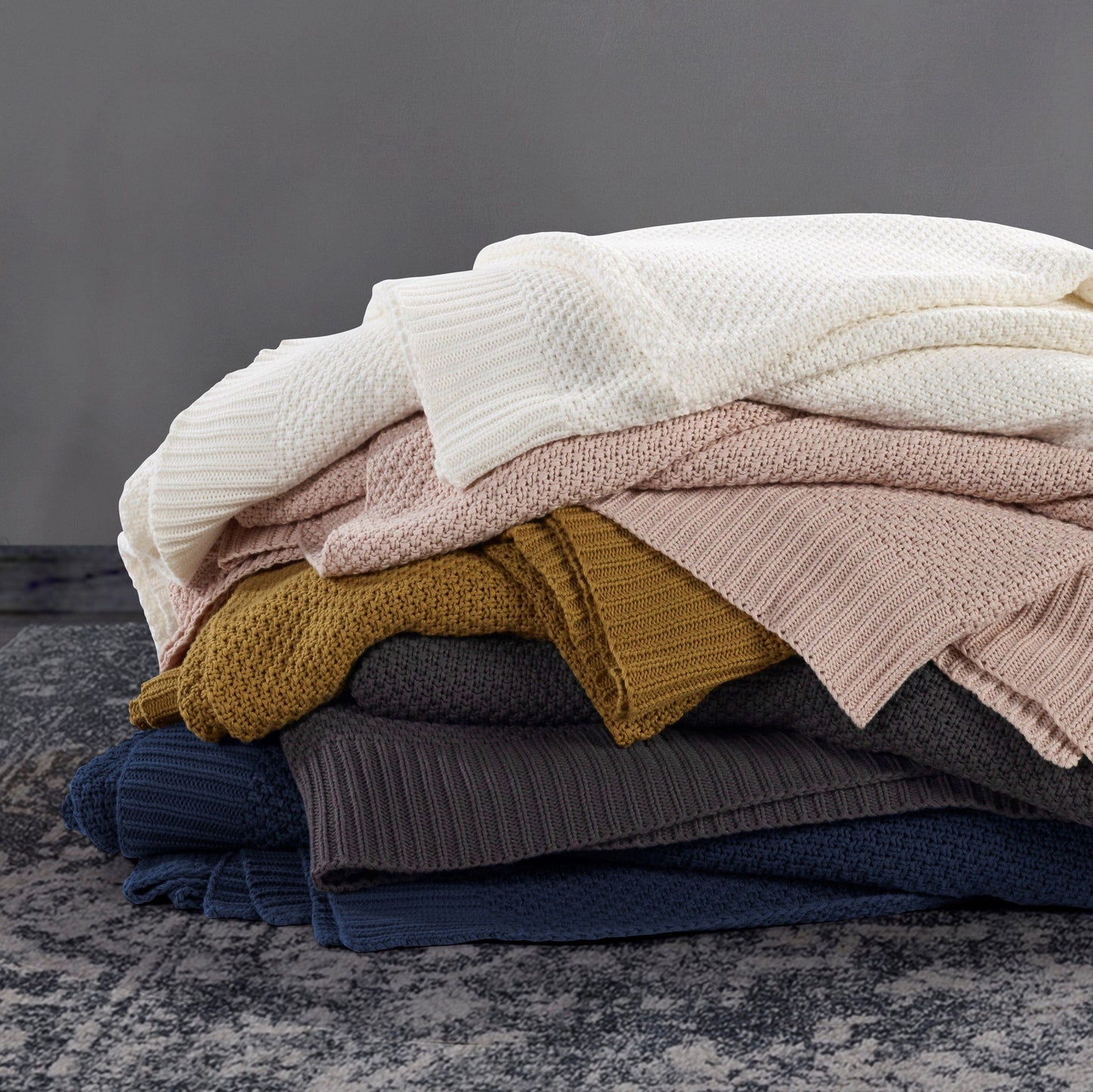 Cotton Knit - Throw Blanket - Blush