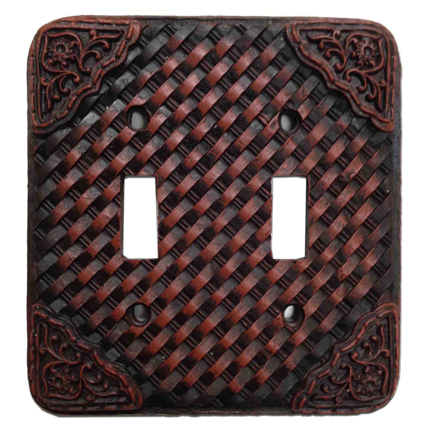 Weaver Switch Plate - 5" x 5.5" Tooled Resin Weaver Double Wall Switch Plate  - Brown