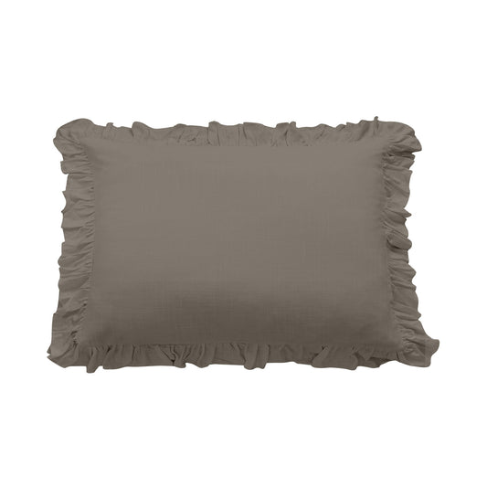 Lily - 21" x 34" Washed Linen Ruffled Pillow Sham - Taupe