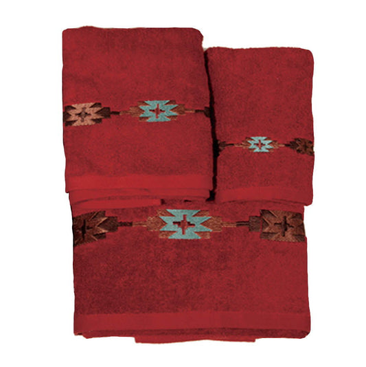 Socorro - Embroidered Towel Set (Set of 3) - Red