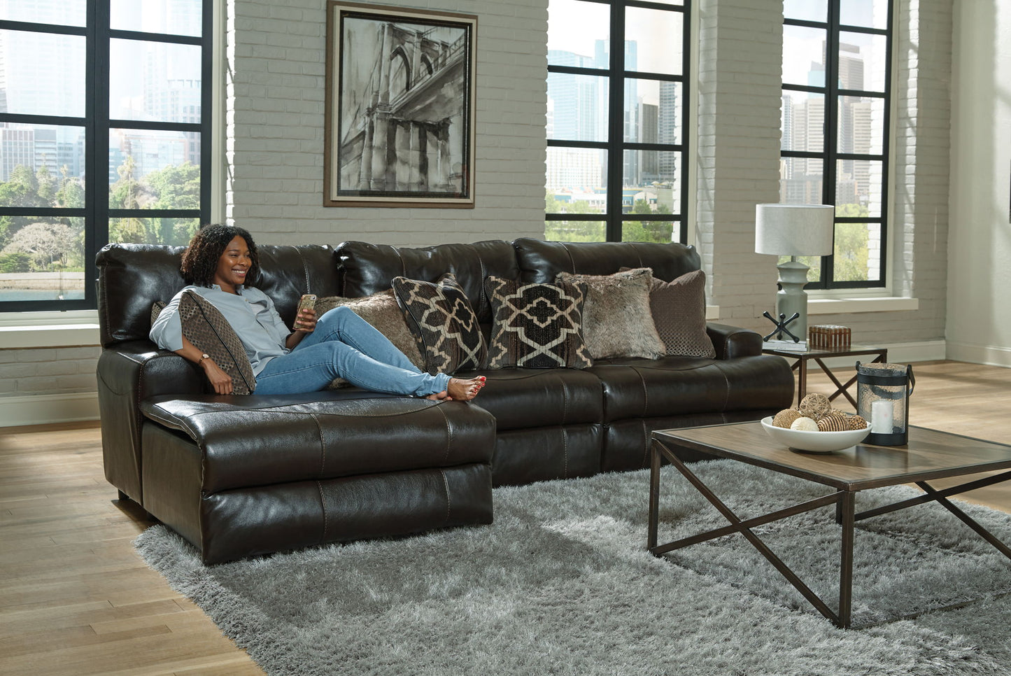 Como - 3 Piece Italian Leather Match Reclining Sectional