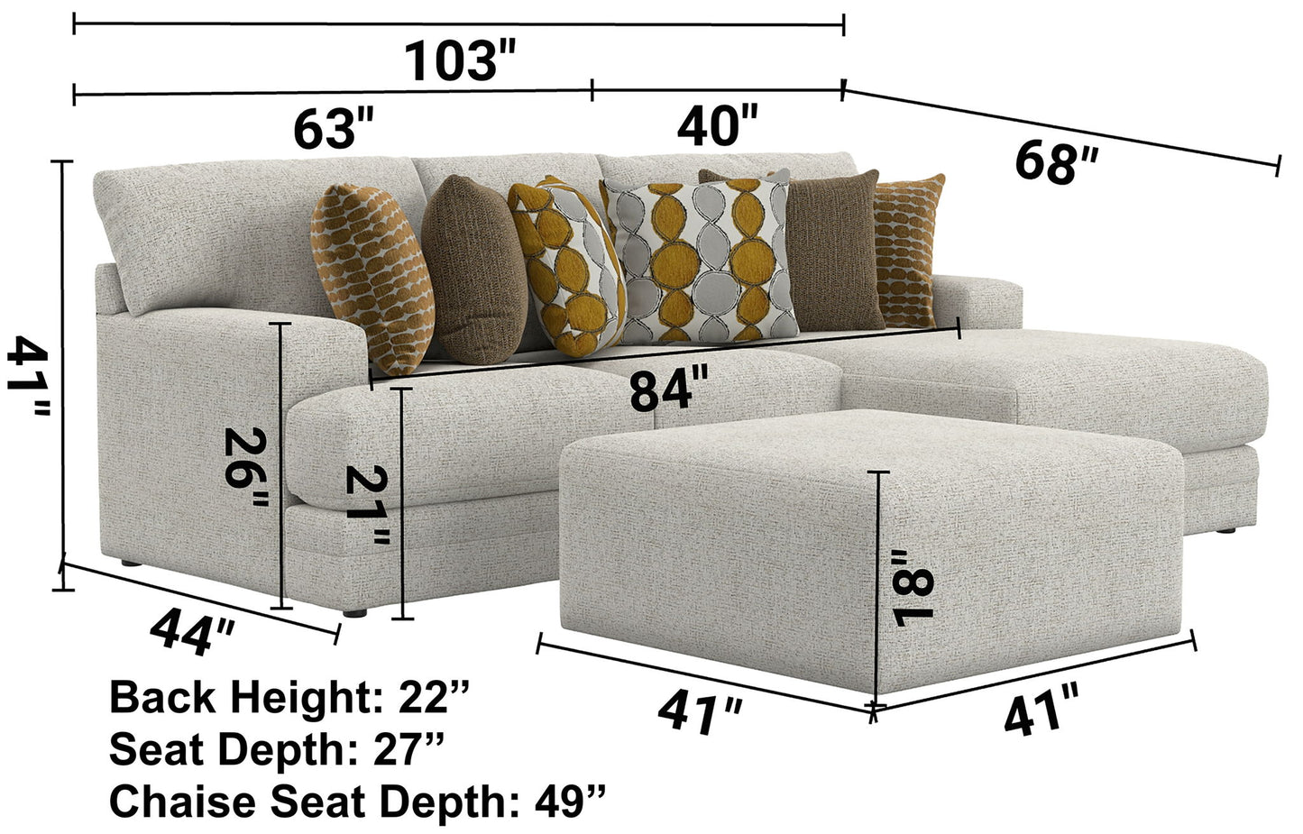 Tori - Sectional With Comfort Coil Seating, Cocktail Ottoman And Accent Pillows Included