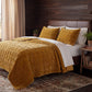 Stella - King Faux Silk Velvet Double Box Stitch Quilt Set (Set of 3) - Saffron