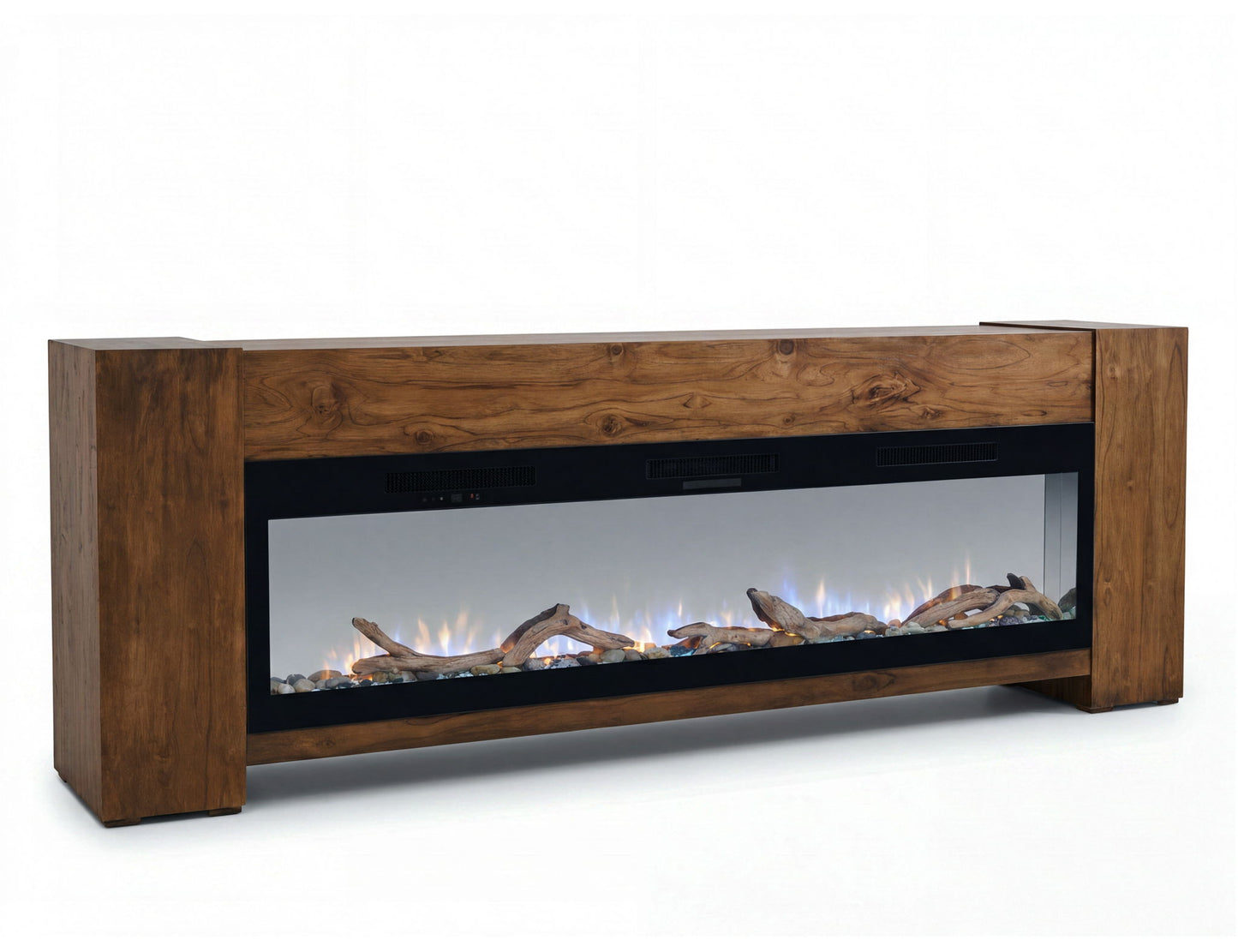 Natural Teca - Console 94" Electric Fireplace Compatible - Brown