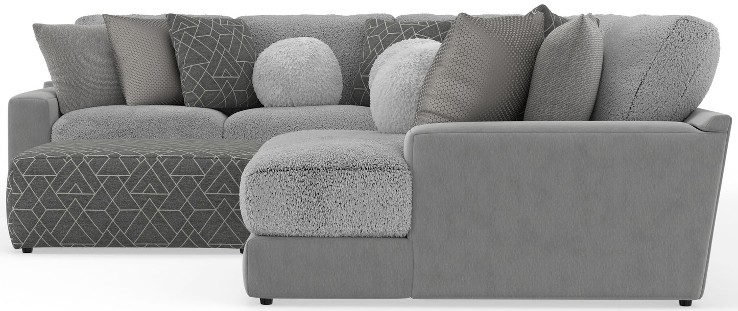Canyon - 4 Piece Sectional With Cuddler Seat Cushions, Included Accent Pillows And Cocktail Ottoman (Right Side Facing Chaise) - Platinum