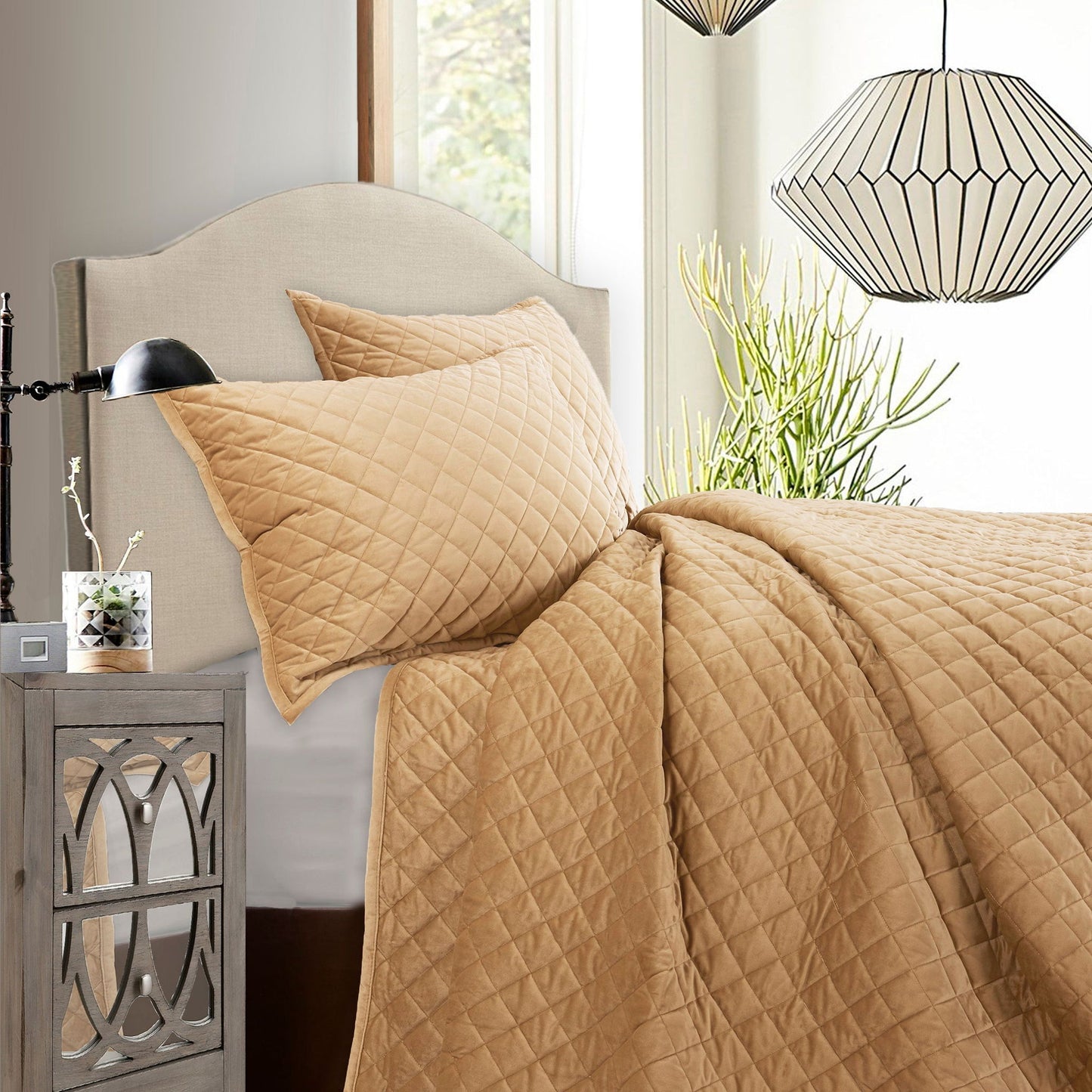 Velvet Diamond - Full/Queen Quilt Set (Set of 3) - Gold