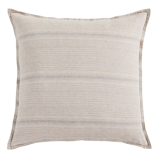 100% French Flax Linen - Variegated Stripe Euro Sham - Natural / Light Blue