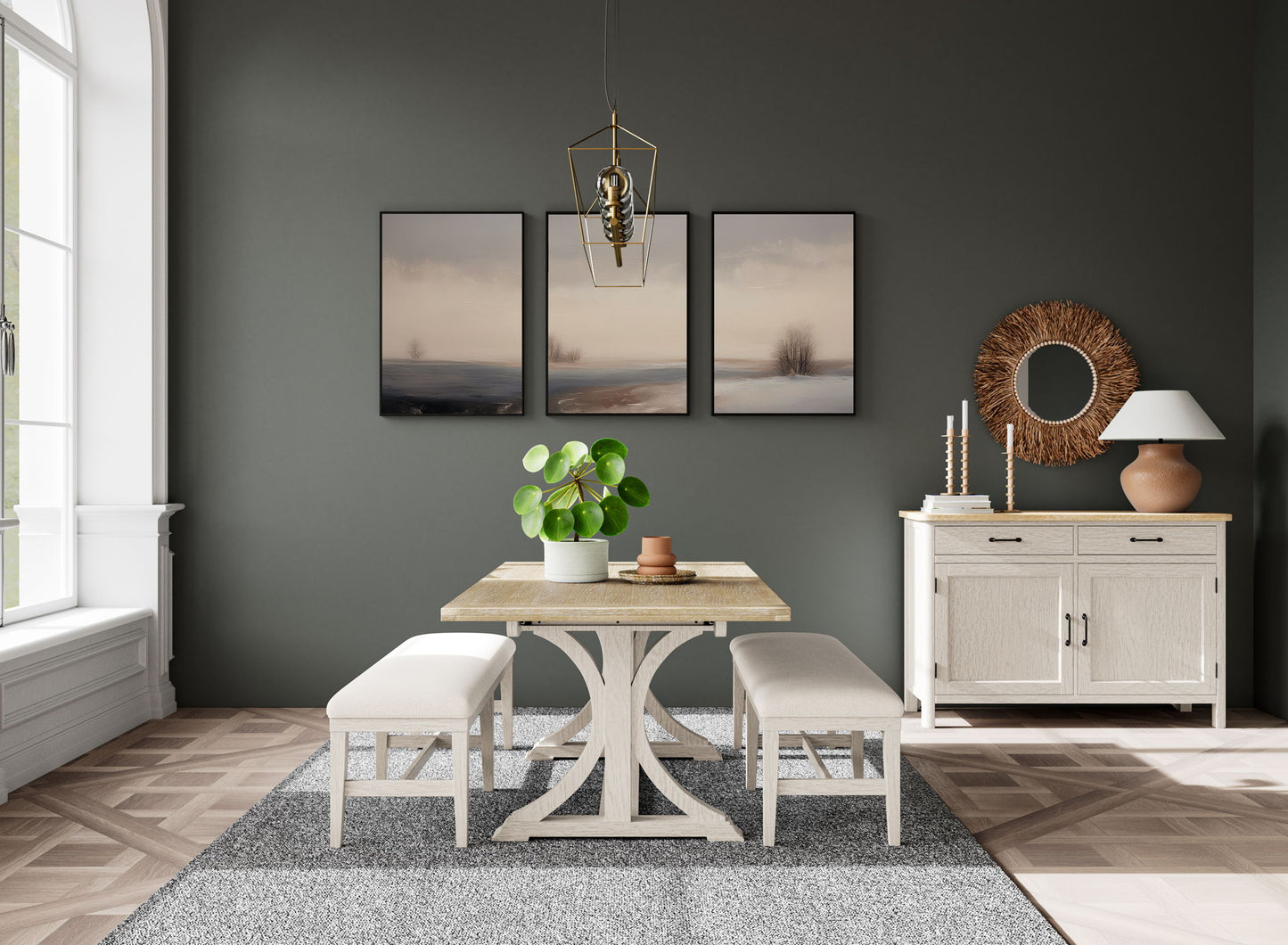 Glenndale - Rectangle Dining Table - Aged White / Wheat