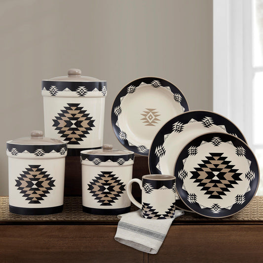 Chalet - Aztec Dinnerware & Canister Set (Set of 19) - Cream / Taupe / Black