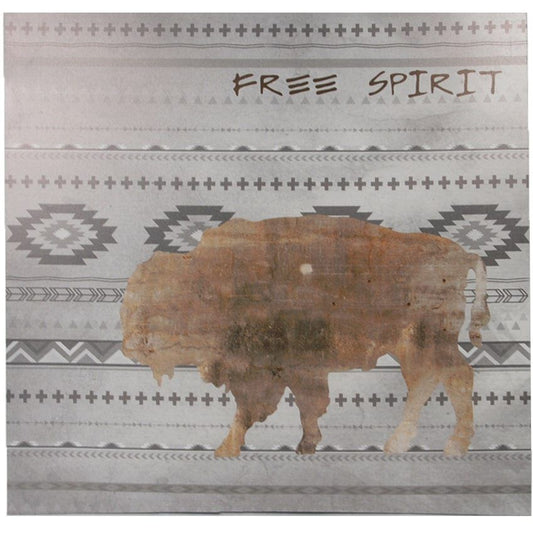 Free Spirit - 24" x 24" Aztec Buffalo Canvas Southwestern Wall Art  - White / Brown