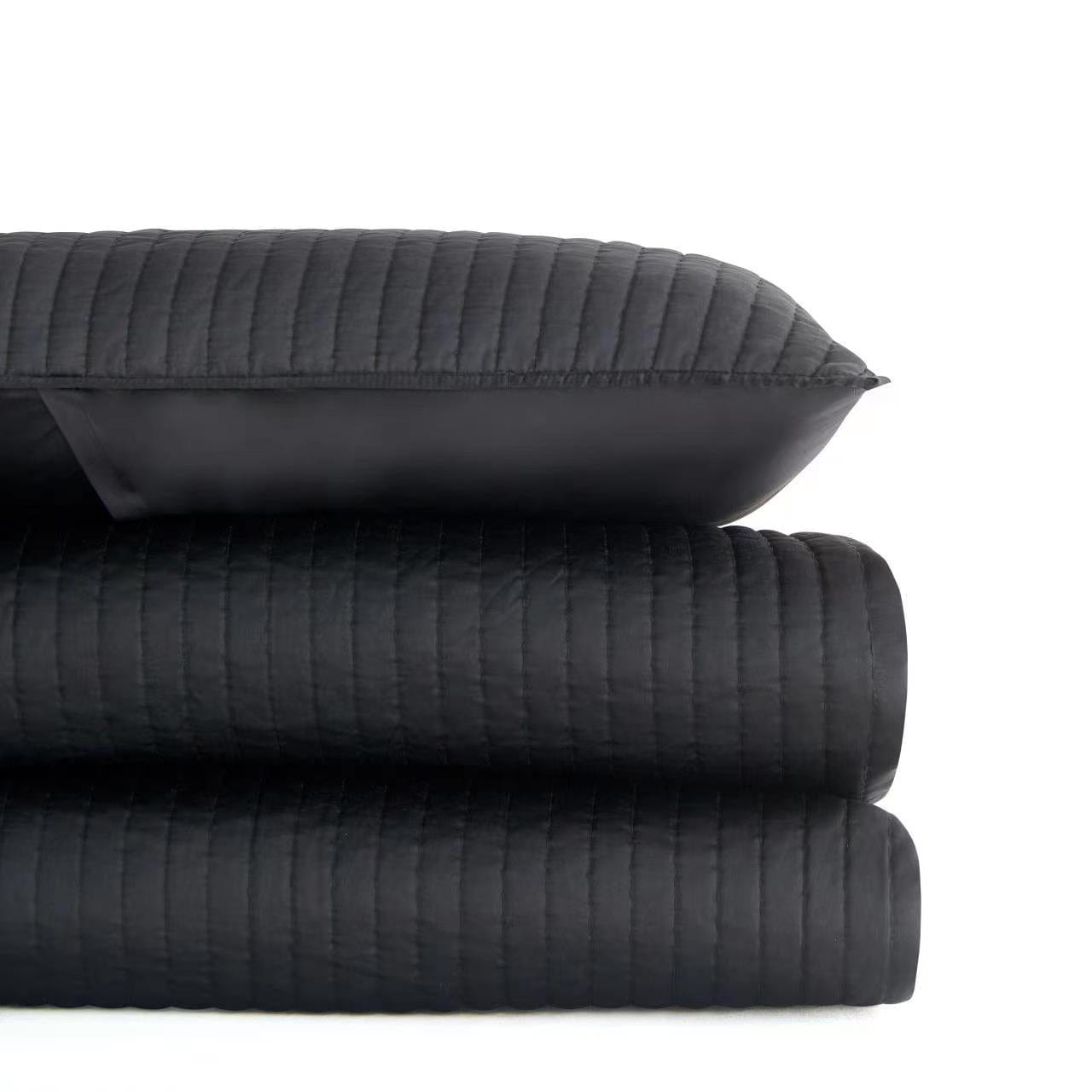 Satin Channel - King Quilt Set (Set of 3) - Black