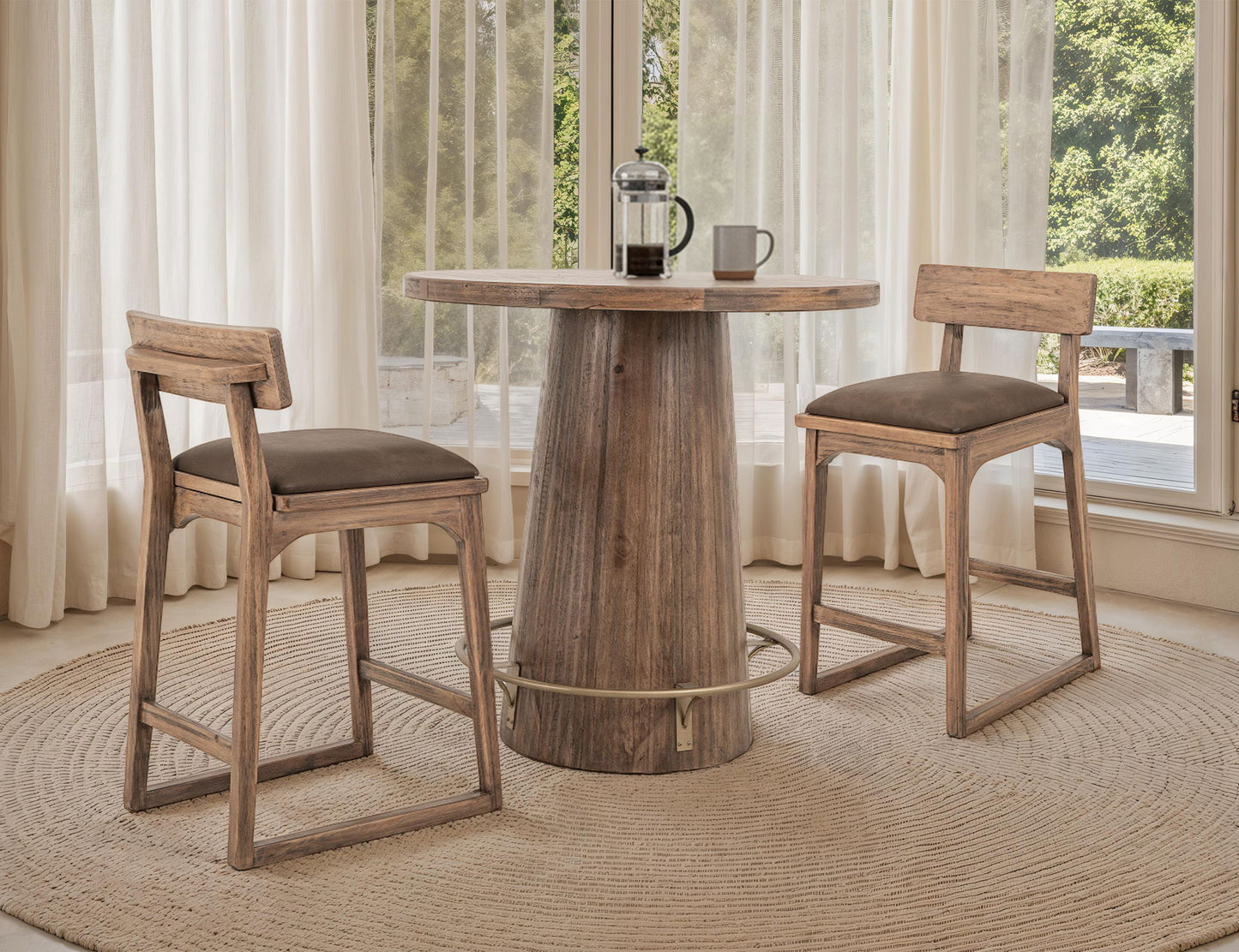 Balam - 24" Upholstered Barstool (Set of 2) - Light Brown / Dark Brown