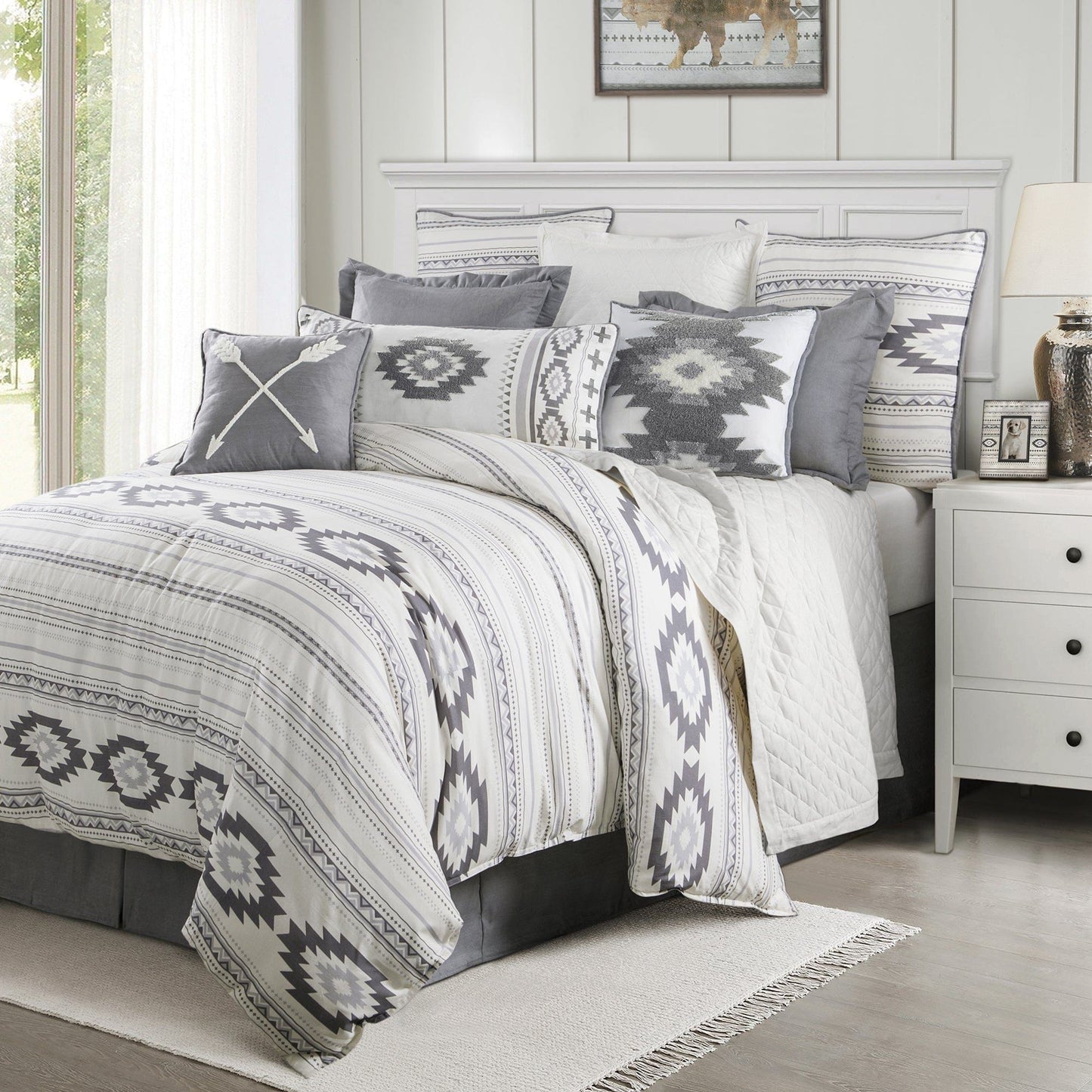 Free Spirit - Twin Comforter Set (Set of 3) - Gray / White
