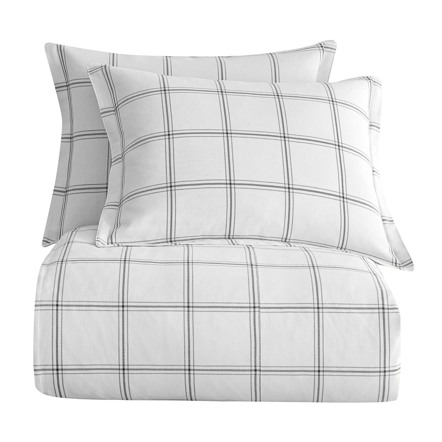 Windowpane - Queen Plaid Duvet Cover Set (Set of 3) - White