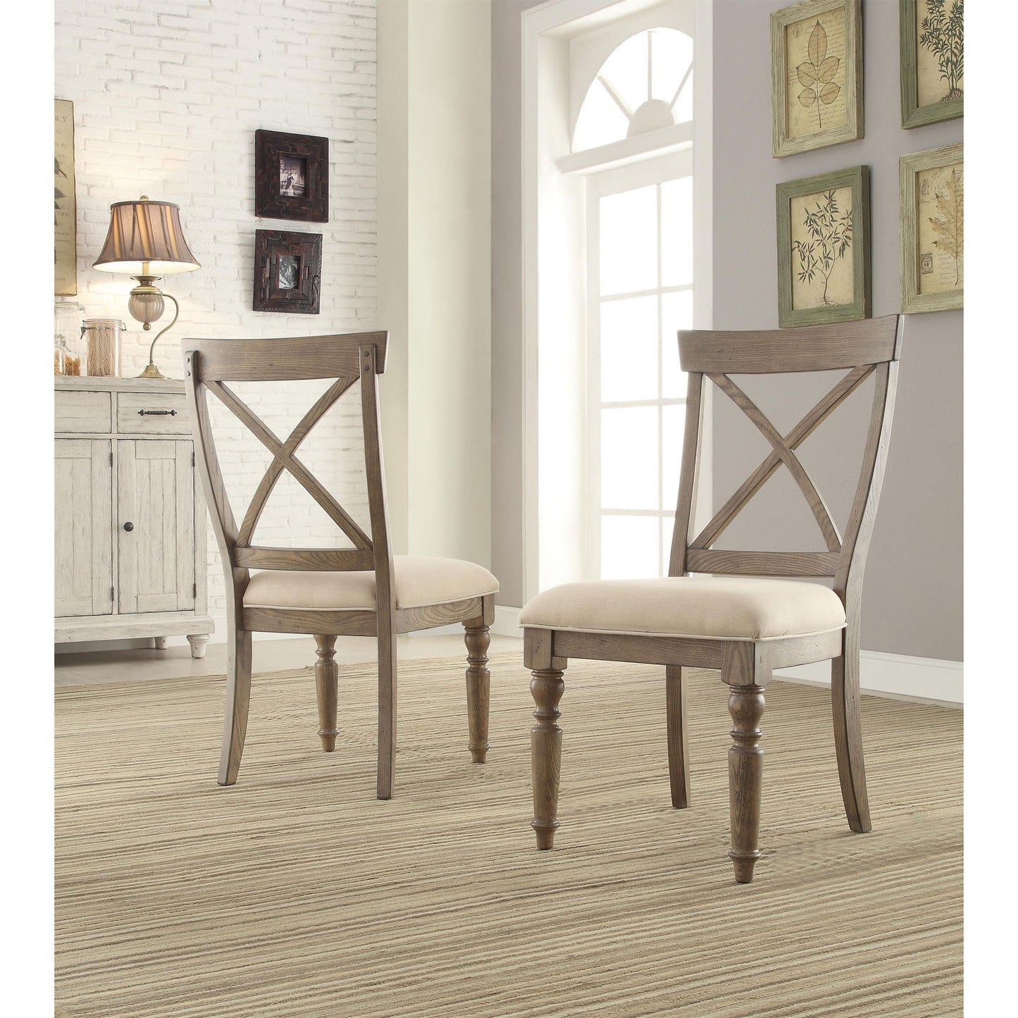 Aberdeen - X - Back Upholstered Side Chair (Set of 2) - Weathered Driftwood