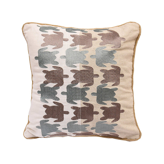 Linen - Turtle Embroidered Linen Pillow - Multi